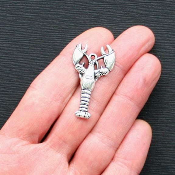 4 Lobster Antique Silver Tone Charms - SC2443