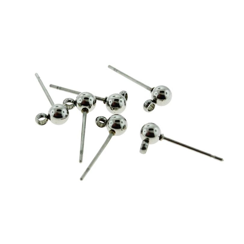 Stainless Steel Earrings - Stud Bases With Loop - 6mm x 4mm x 16mm - 10 Pieces 5 Pairs - Z1090