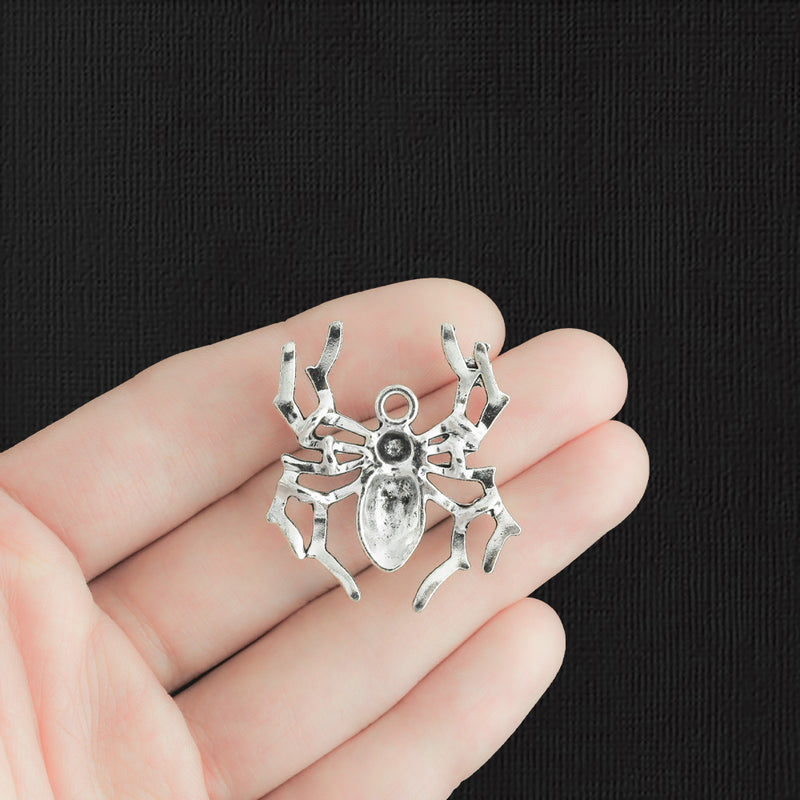 2 Spider Antique Silver Tone Charms - SC1379