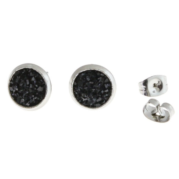 Boucles d'oreilles Druzy noires - Tige en acier inoxydable - 8 mm - 2 pièces 1 paire - ER217
