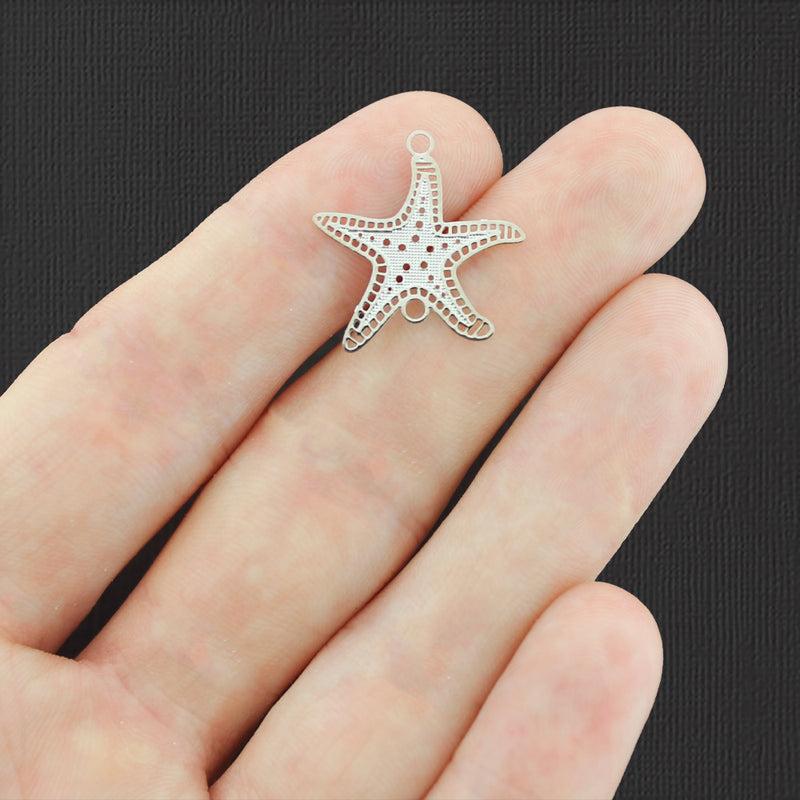 5 Filigree Starfish Connector Silver Tone Charms 2 Sided - SC6966