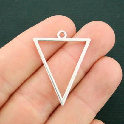 4 Triangle Silver Tone Charms 2 Sided - SC6664