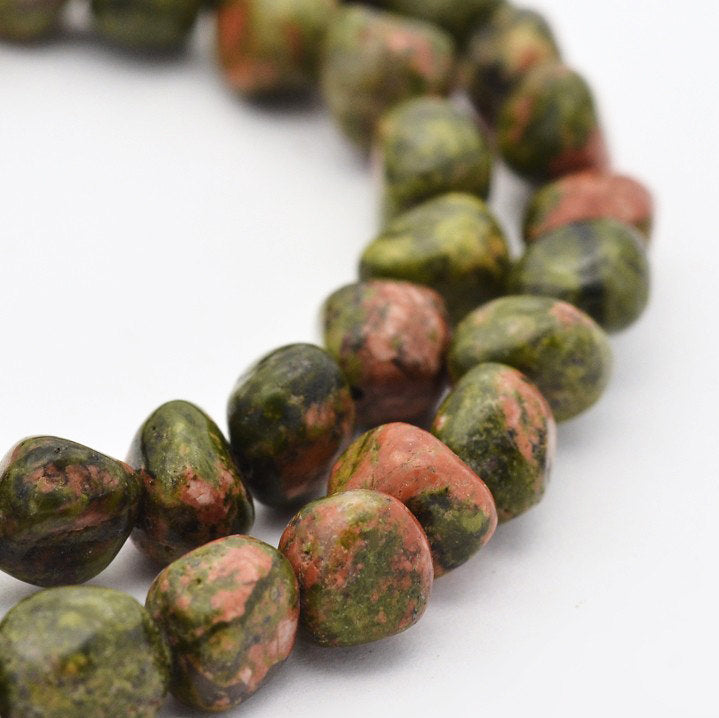 Nugget Perles Unakite Naturelles 6mm - Rose Corail et Vert Olive - 1 Rang 58 Perles - BD869