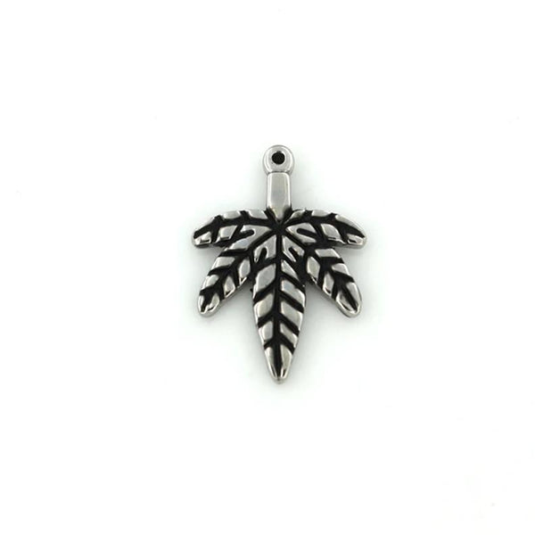 4 Marijuana Leaf Silver Tone Stainless Steel Charms 2 Sided - FD593