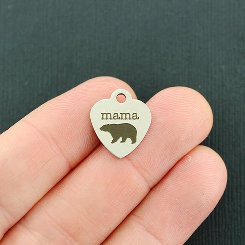 Mama Bear Stainless Steel Small Heart Charms - BFS012-4344
