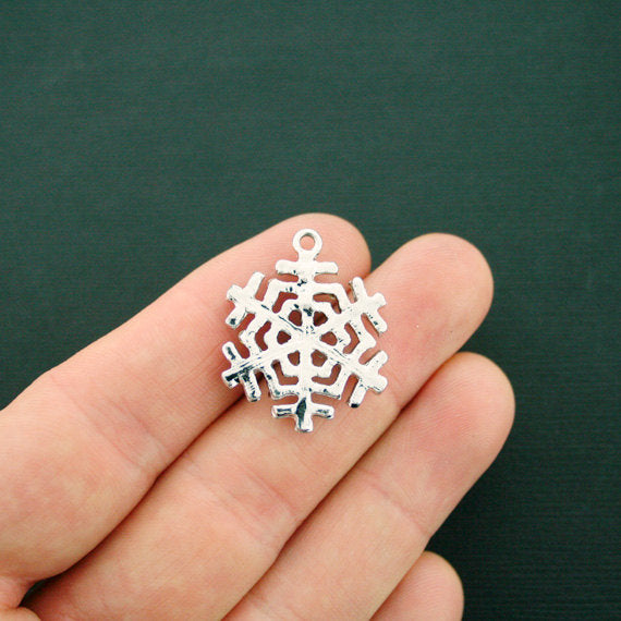 Snowflake Silver Tone Charm With Inset Rhinestones - SC6367