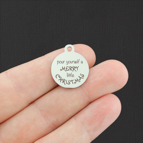 Merry Little Christmas Stainless Steel Charms - Pour yourself a - BFS001-4354