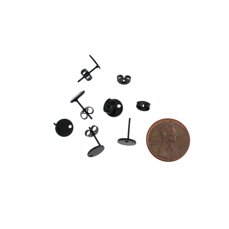 Gunmetal Black Stainless Steel Earrings - Round Stud Bases - 8mm x 1mm - 10 Pieces 5 Pairs - ER229