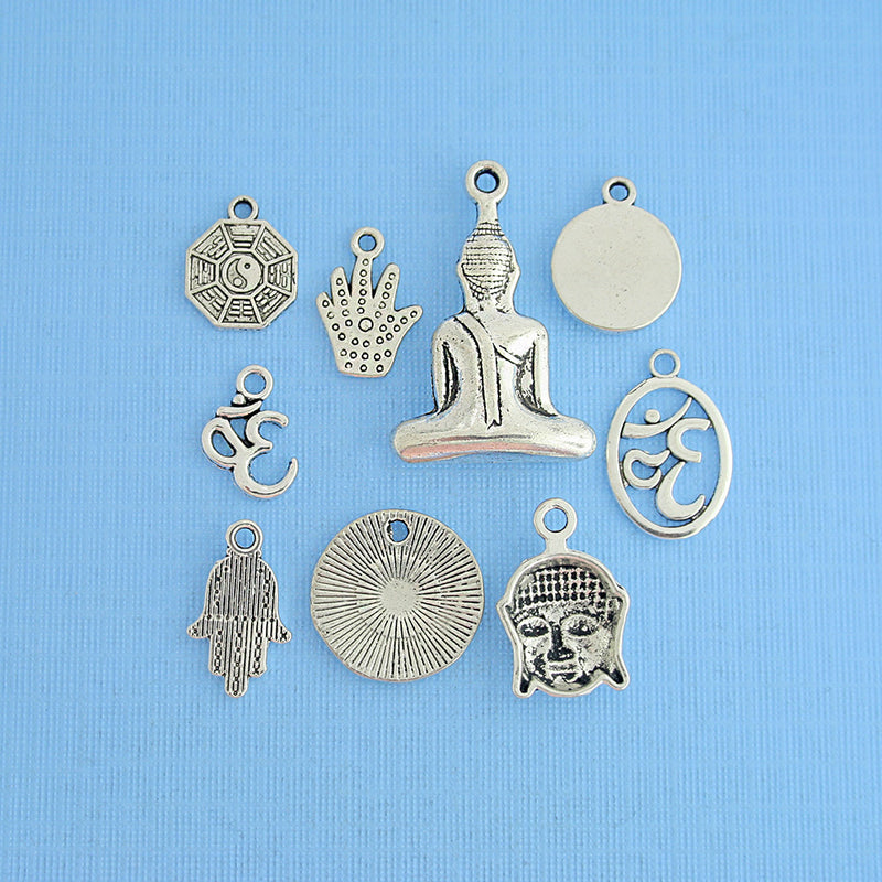 Buddha Charm Collection Ton argent antique 9 breloques différentes - COL093