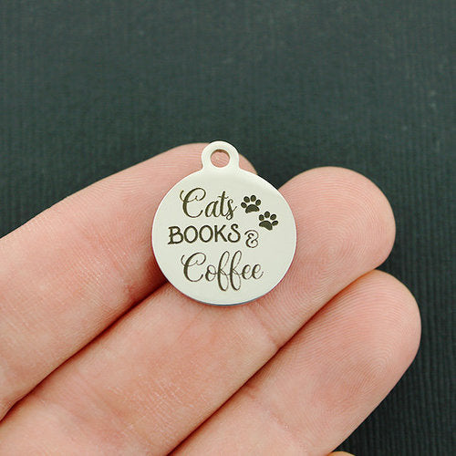 Cats, Books & Coffee Stainless Steel Charms - BFS001-4389