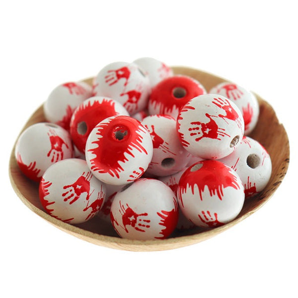 Round Wooden Beads 15mm - Horror Hands - 10 Beads - BD2108