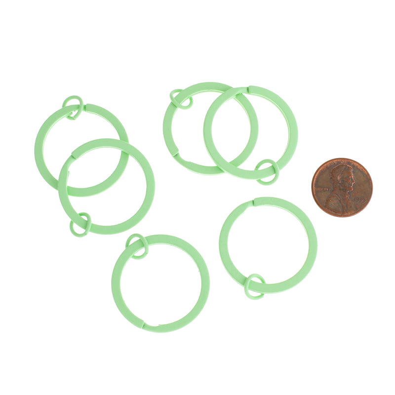 Mint Green Enamel Key Rings with Attached Jump Ring - 30mm - 4 Pieces - FD076