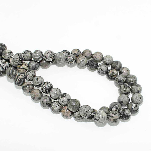 Round Picture Jasper Beads 8mm - Stormy Night - 1 Strand 46 Beads - BD761