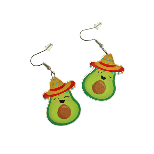 Avocado Earrings - French Hook Wires - 53mm x 31mm - 2 Pieces 1 Pair - ER630