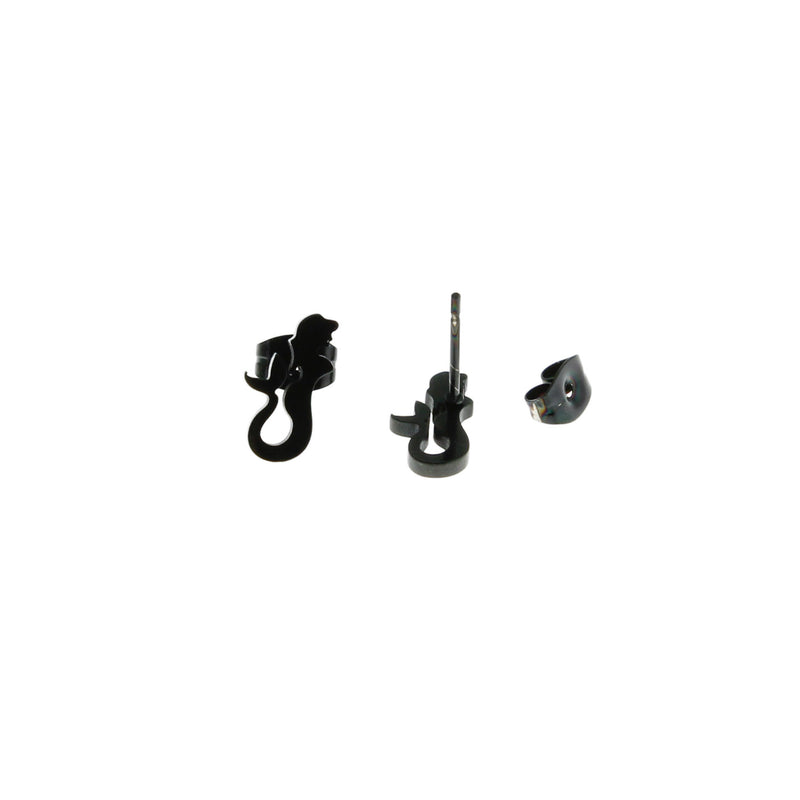 Boucles d'oreilles en acier inoxydable noir Gunmetal - clous de sirène - 12 mm x 6 mm - 2 pièces 1 paire - ER180