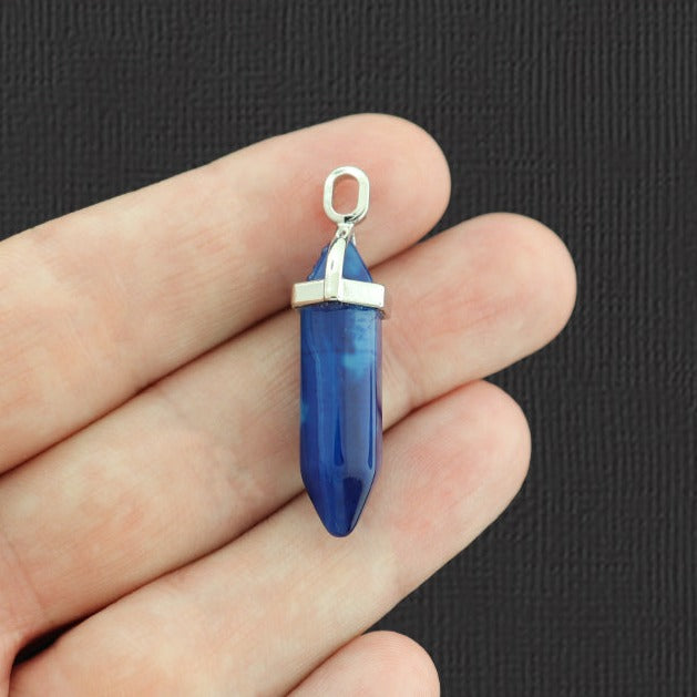 Pendentif en cristal de pierre précieuse d'agate bleue naturelle - GEM076