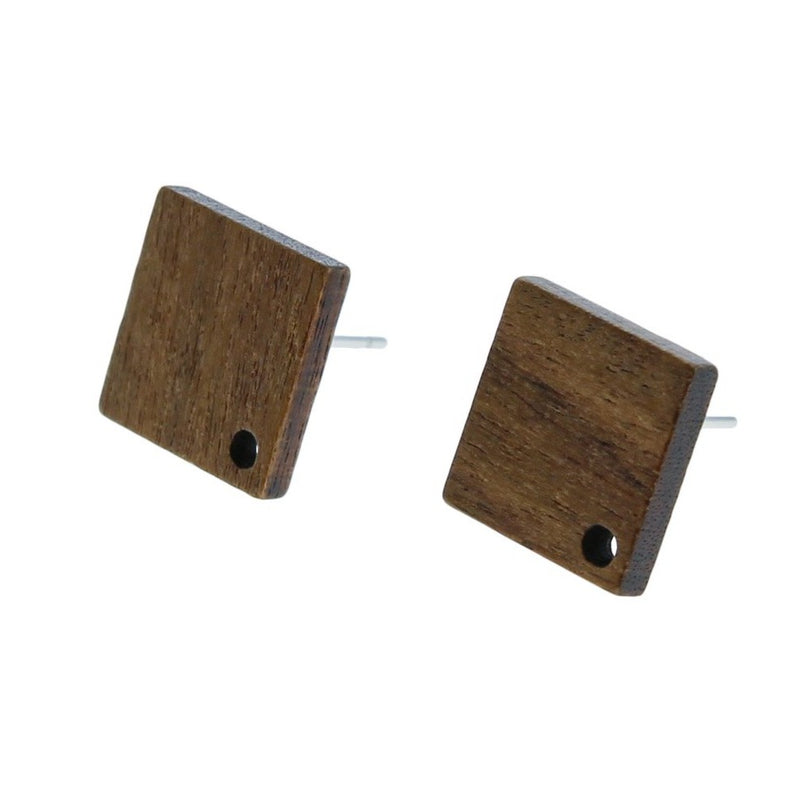 Wood Stainless Steel Earrings - Rhombus Studs - 17mm x 17mm - 2 Pieces 1 Pair - ER021
