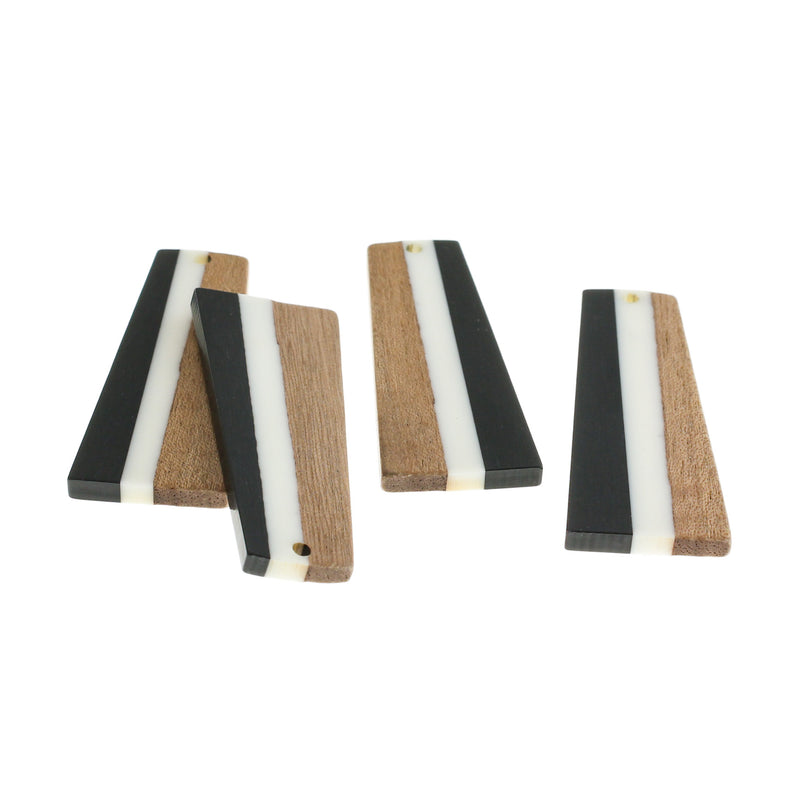 Geometric Natural Wood and Black Resin Charm 49mm - WP494