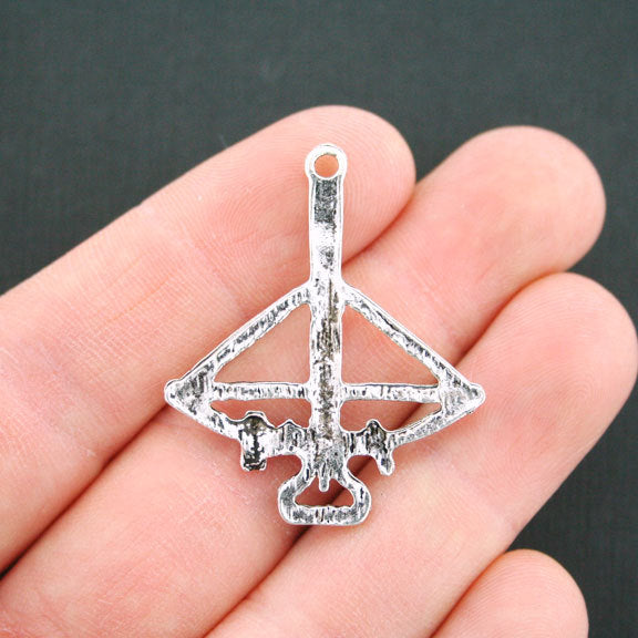 5 Crossbow Antique Silver Tone Charms - SC5309