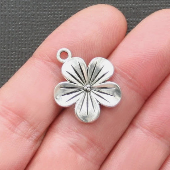 4 Flower Antique Silver Tone Charms - SC575