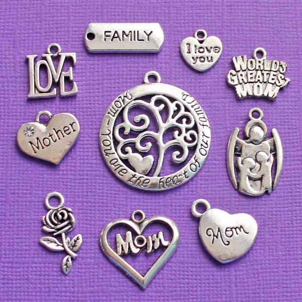 Mother Charm Collection Antique Silver Tone 10 Charms - COL042