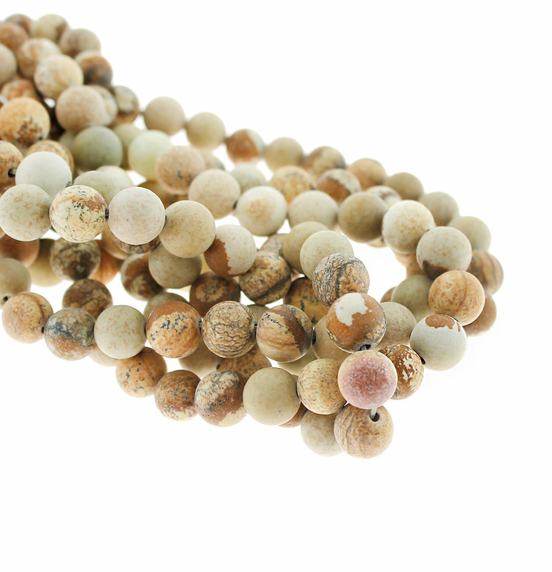 Perles rondes en jaspe naturel Picasso 8 mm - Tons de terre givrés - 1 brin 47 perles - BD1629