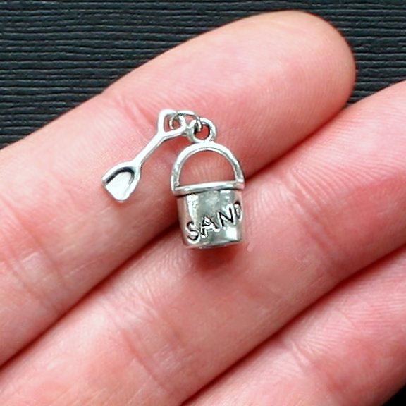 5 Beach Pail Antique Silver Tone Charms 3D - SC1927