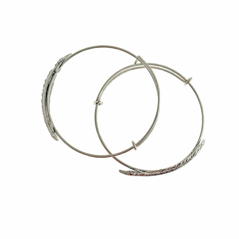 Antique Silver Tone Feather Adjustable Bangle - 60mm - 1 Bangle - N328