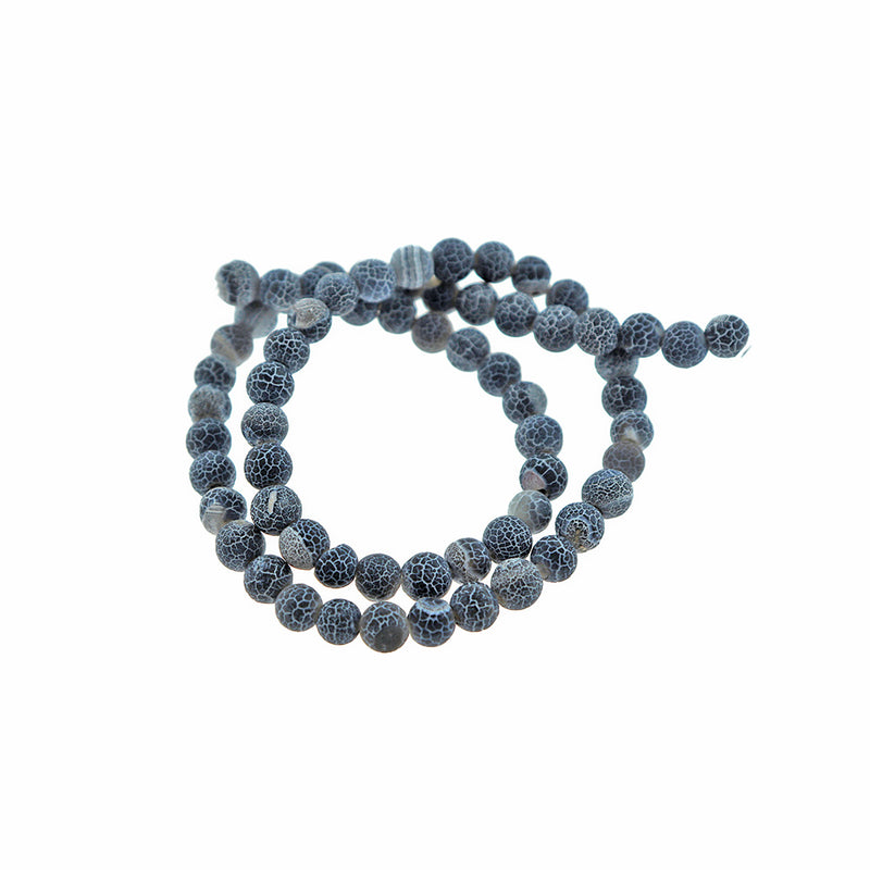 Round Natural Agate Beads 6mm - Navy Blue Weathered Crackle - 1 Strand 62 Beads - BD2458