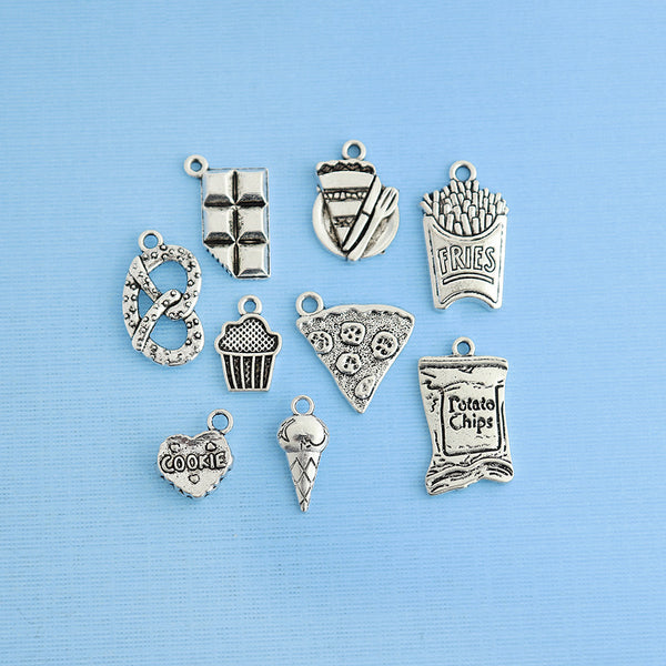 Junk Food Charm Collection Antique Silver Tone 9 Different Charms - COL029