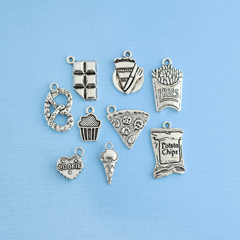 Junk Food Charm Collection Antique Silver Tone 9 Different Charms - COL029
