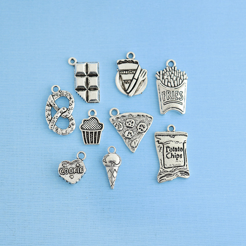 Junk Food Charm Collection Antique Silver Tone 9 Different Charms - COL029