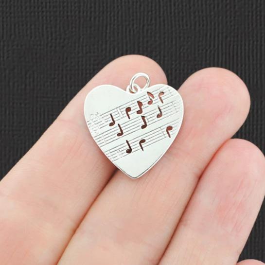 Music Note Heart Silver Tone Brass Charm - BR125