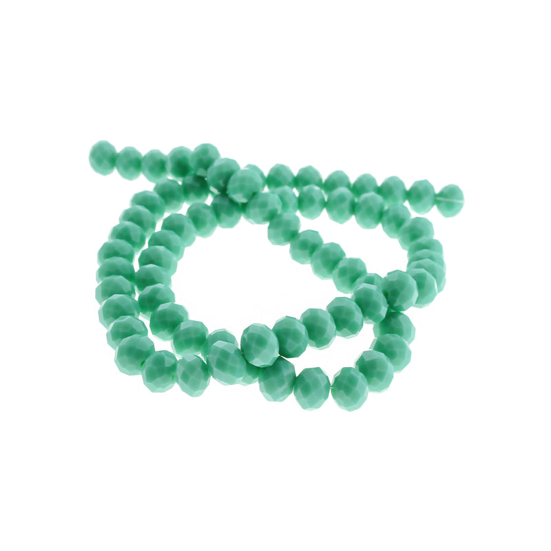 Faceted Glass Beads 8mm x 6mm - Sea Green - 1 Strand 60 Beads - BD2687