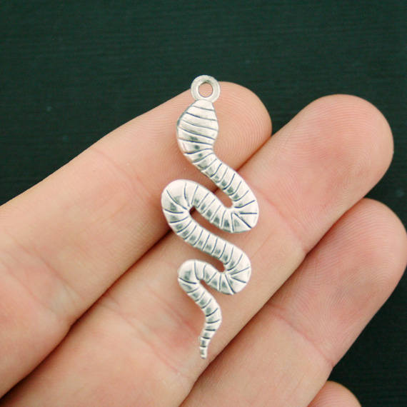 5 Snake Antique Silver Tone Charms - SC7286