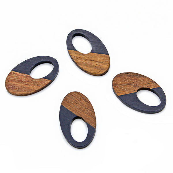 Oval Natural Wood and Navy Resin Charm 35mm - WP015