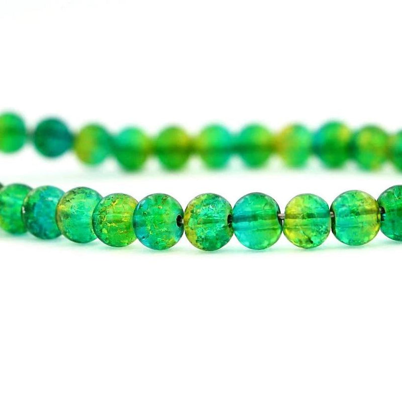 Round Glass Beads 6mm - Green Crackle - 45 Beads - BD837