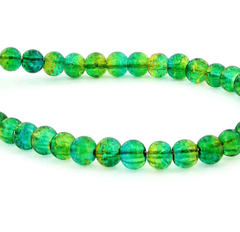 Round Glass Beads 6mm - Green Crackle - 45 Beads - BD837