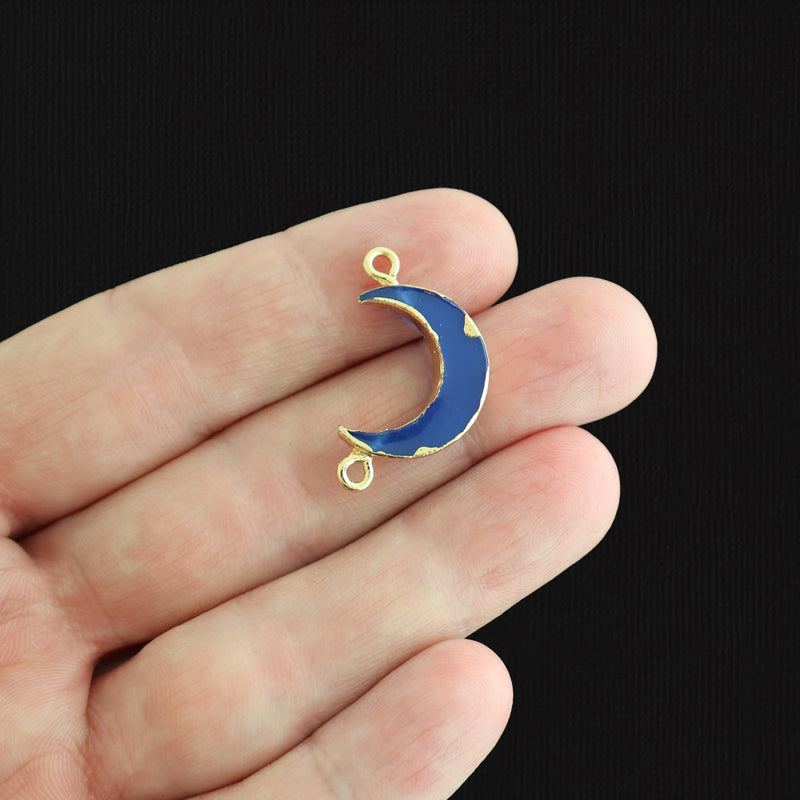 2 Dark Blue Crescent Moon Connector Druzy Gold Tone Resin Charms - K687