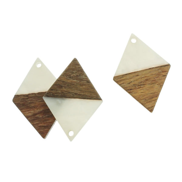 2 Rhombus Natural Wood and White Resin Charms 34mm - WP219