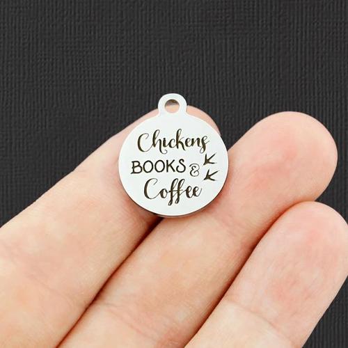 Chickens, Books & Coffee Stainless Steel Charms - BFS001-4545