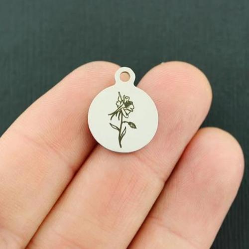 Columbine Flower Stainless Steel Small Round Charms - BFS002-4546