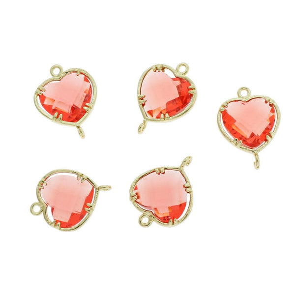 4 Red Glass Pendant Gold Tone Connector Charms - GP20