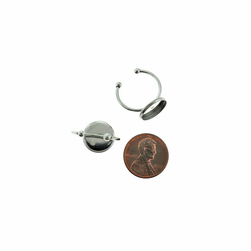 Stainless Steel Ring Bases - 17mm with 12mm Cabochon Setting - 10 Pieces - FD893