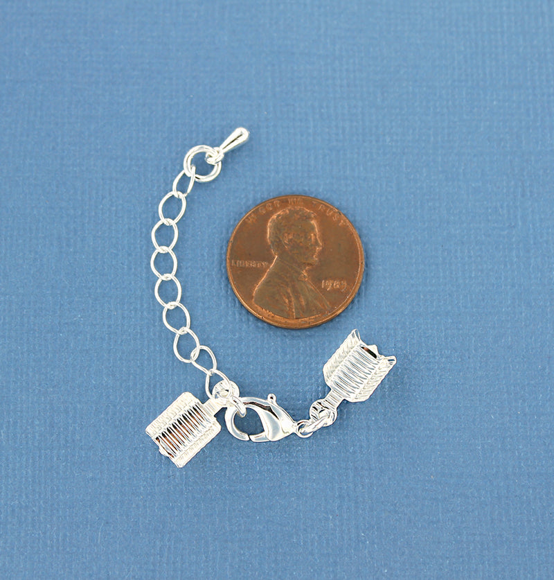 Silver Tone Extender Chain With Lobster Clasp, Chain Drop and 2 Cord Ends - 70mm x 3.3mm - 6 Pieces - FD342