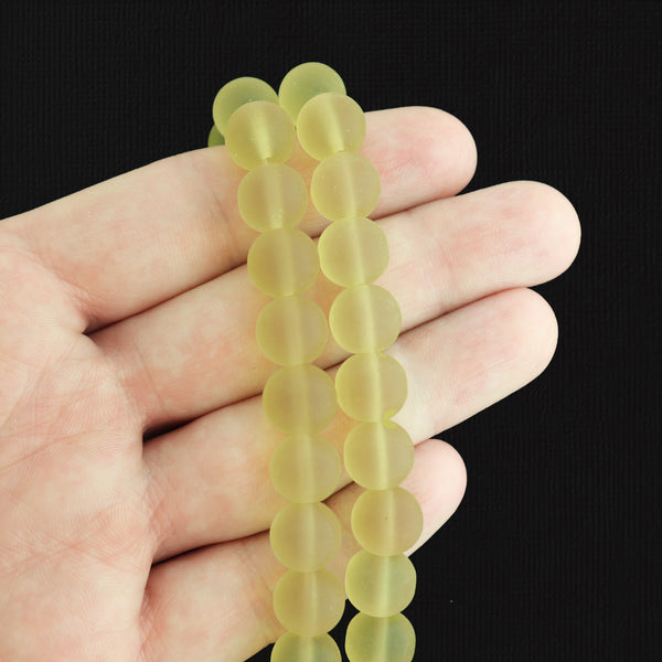 Round Cultured Sea Glass Beads 10mm - Pale Yellow - 1 Strand 19 Beads - U252