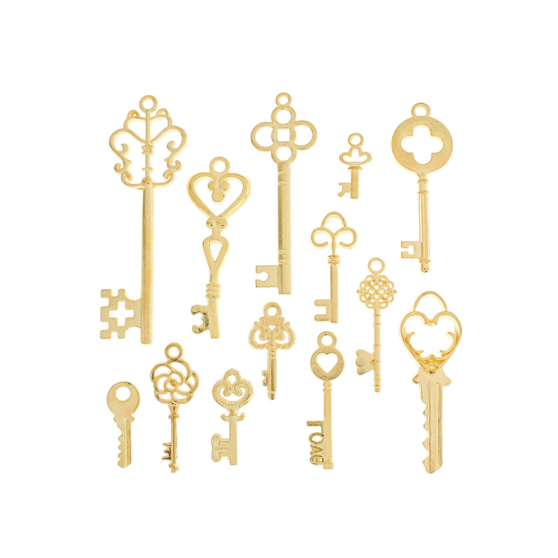 Key Charm Collection Gold Tone 13 breloques différentes - COL155