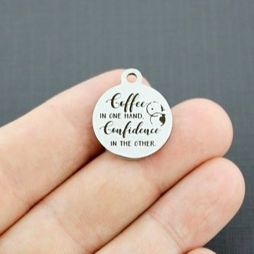 Coffee in one hand Stainless Steel Charms - Confidence in the other - BFS001-4571