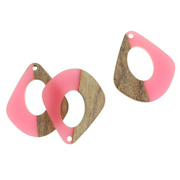 SALE Drop Natural Wood and Pink Resin Charms 32mm - WP361