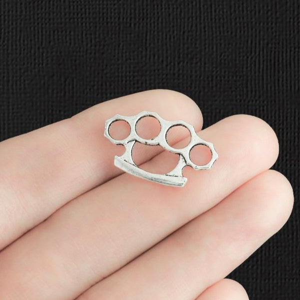 8 Brass Knuckle Antique Silver Tone Charms 2 Faces - SC1086
